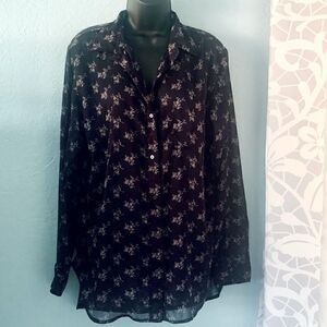 Denim & Supply Ralph Lauren Boyfriend Gray & White Floral Blouse Size Large